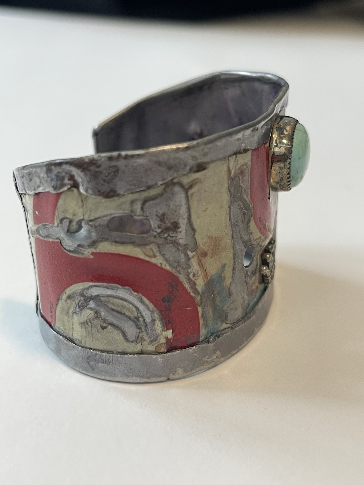 Kit Carson Handcrafted License Plate Cuff Bracelet Turquoise Rustic Star Crown