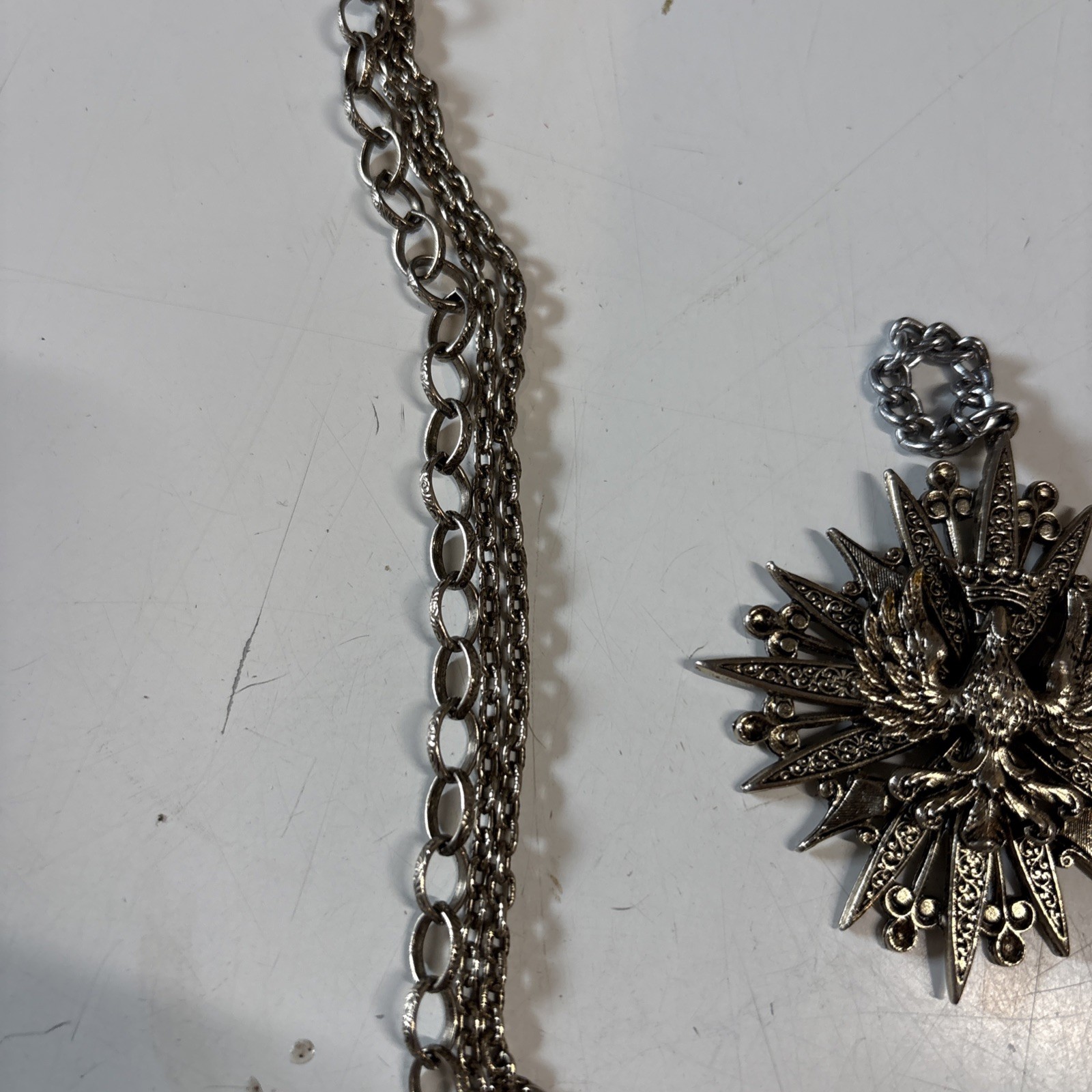 Vintage ART Arthur Pepper Maltese Cross military crown eagle Pendant Necklace 28