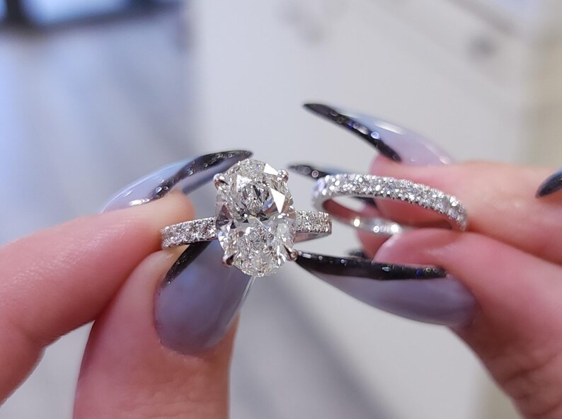 4.90 Ct Oval-Cut EF/VS1 Lab Grown Diamond Engagement Ring Set 14k White Gold
