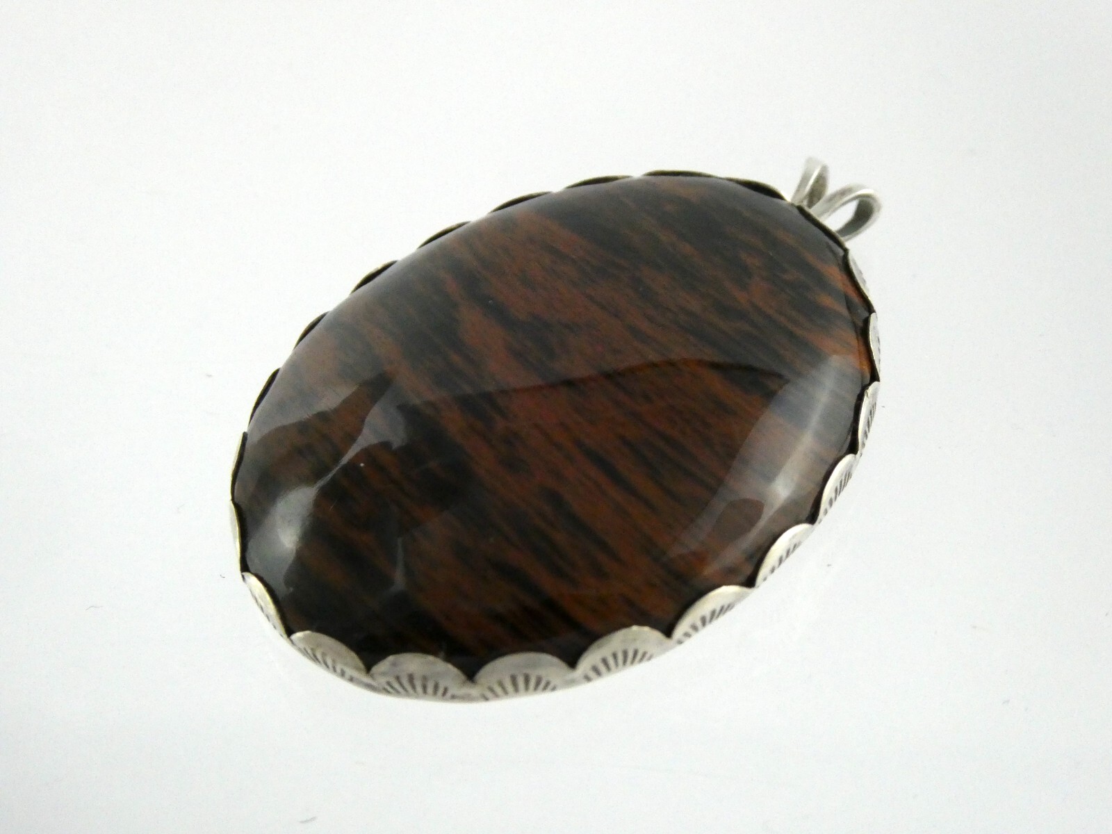 Southwestern Sterling Silver Mahogany Obsidian Cabochon Pendant 925 1.75 Inch