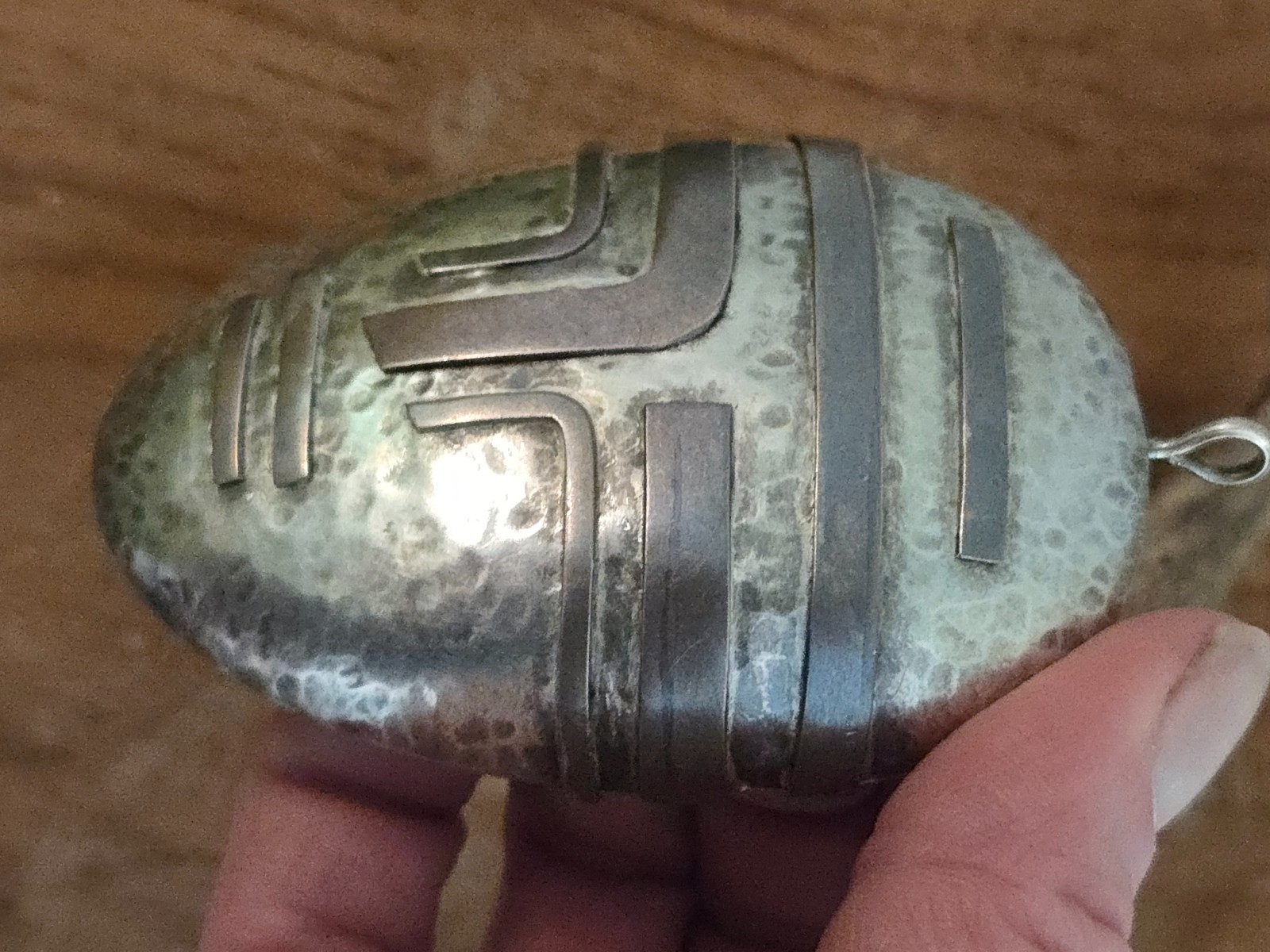 Large MCM Mexico Modernist Copper Silver Hammered Mayan Aztec Mask Pendant
