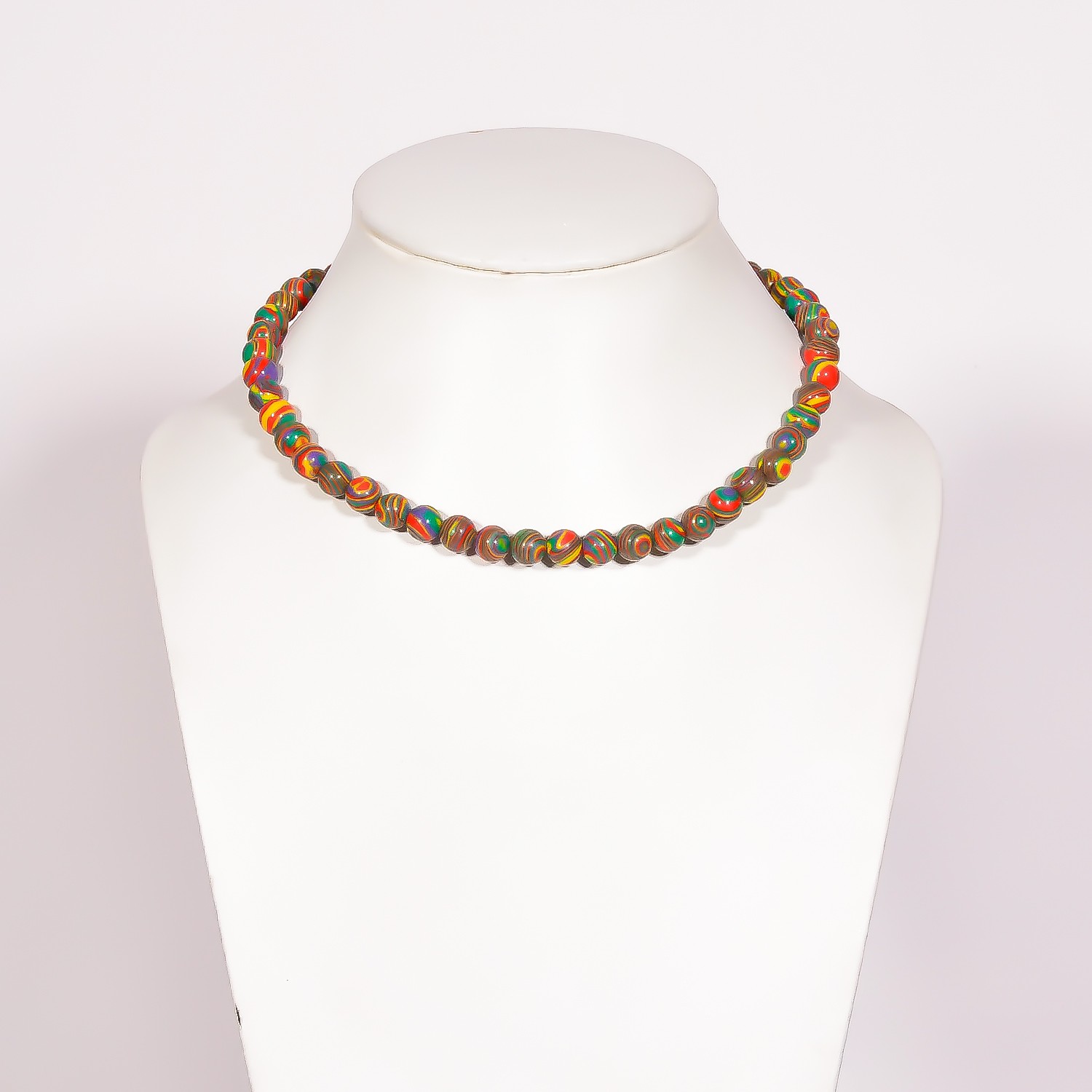 Rainbow Calsilica Gemstone Round 8 mm Beads 15.5″ Stretchable Necklace NN-56