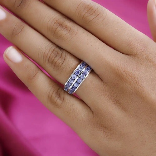 Tanzanite Half Eternity Band Ring in Platinum Over SS (Size 6.0) 1.90 ctw
