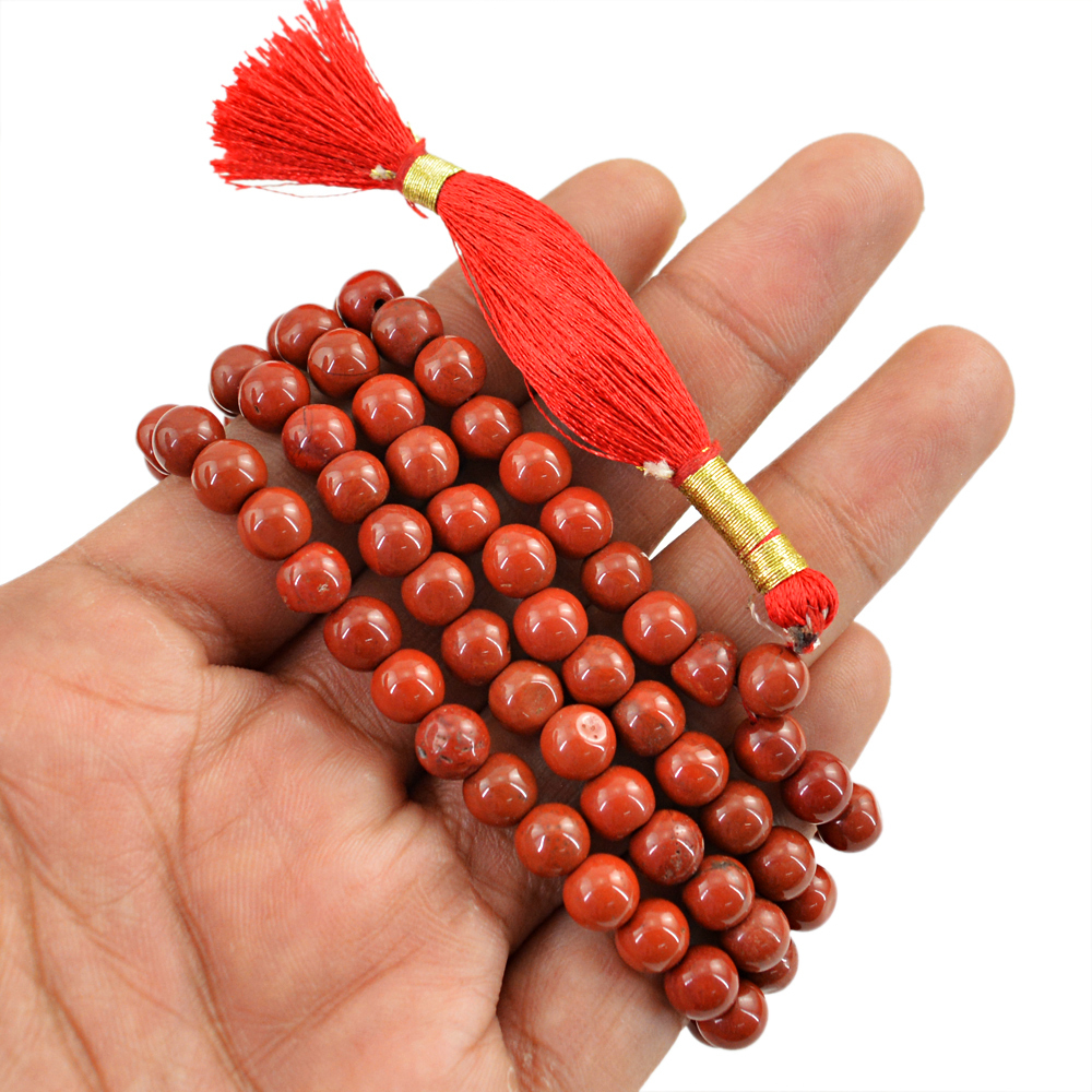 218.00 CTS NATURAL RICH RED JASPER PRAYER MALA 108 ROUND SHAPE BEADS NECKLACE