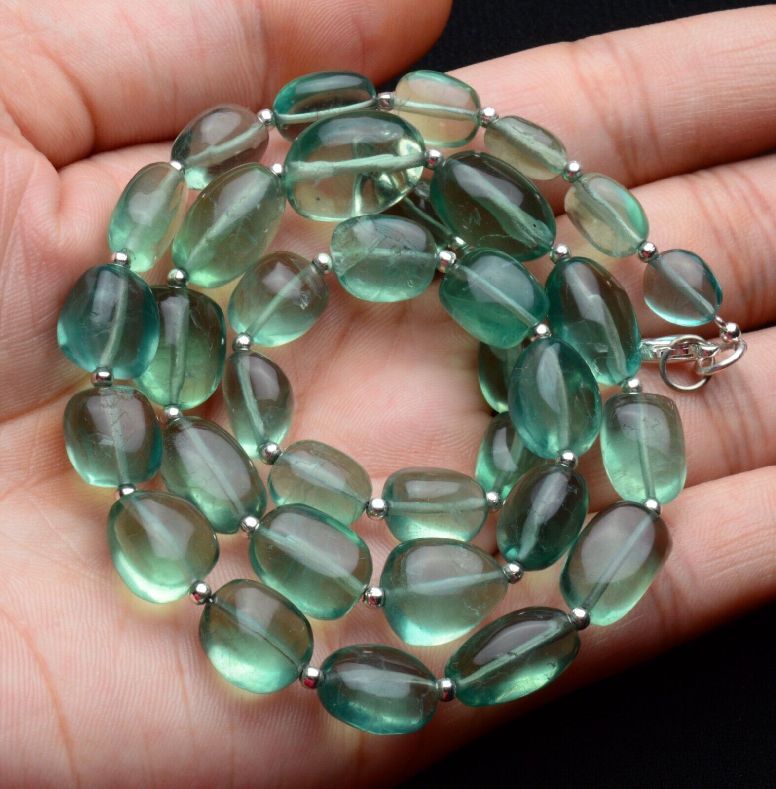 Emerald Green Fluorite Gem Beads 19″ Necklace 8 to 15 mm Size Beads