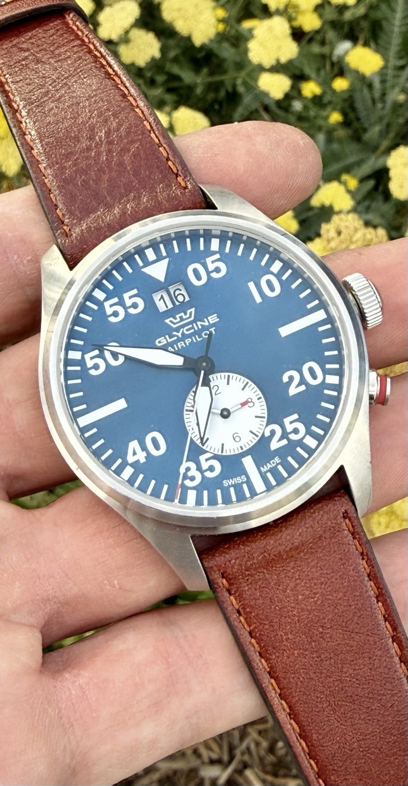 Glycine Airpilot Dual Time GMT Swiss Quartz Blue Dial GL0449 44mm Watch Only