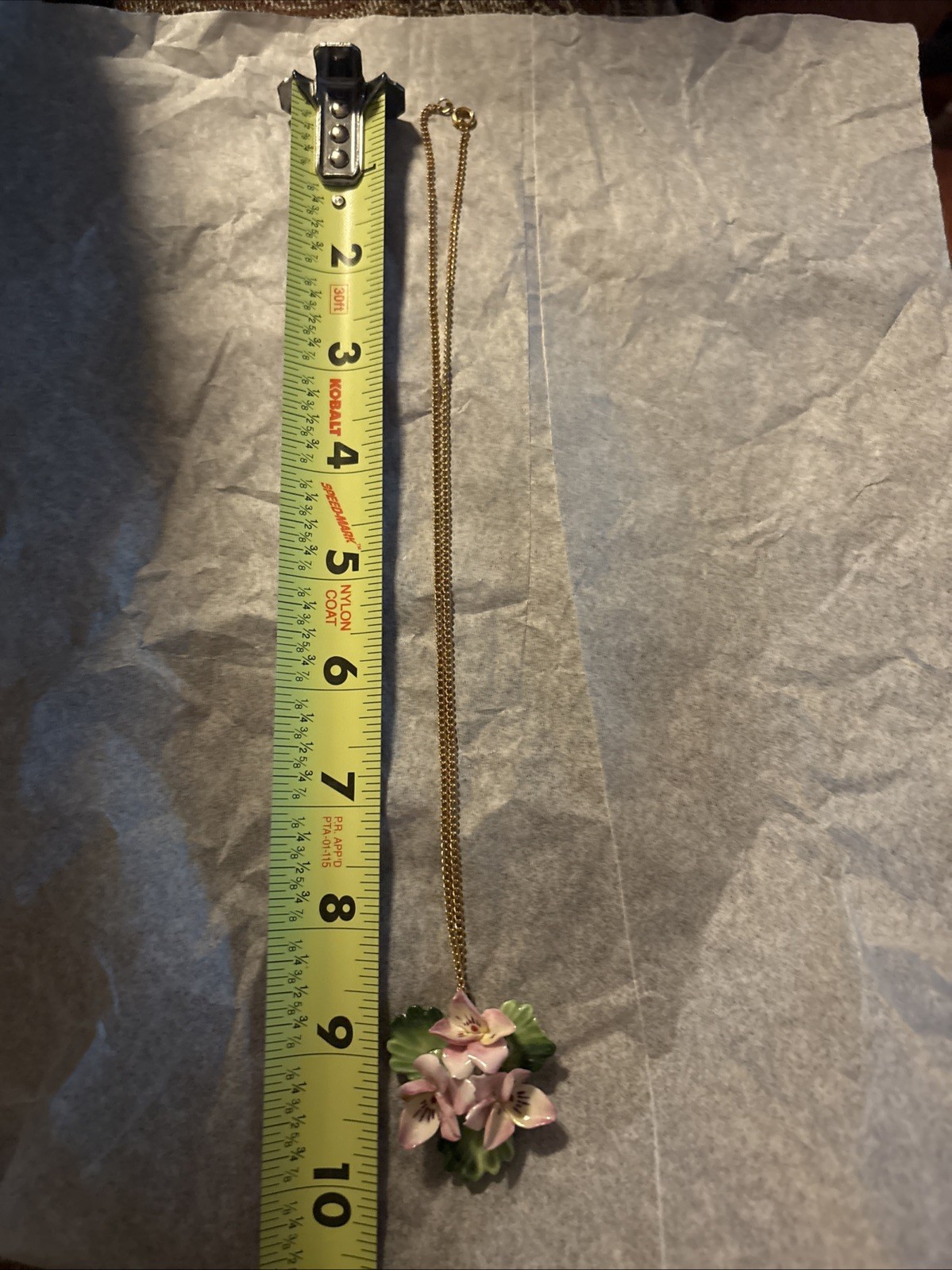 Vintage CARA China Freesia Flower Pendant On A Gold-Toned Staffordshire Necklace