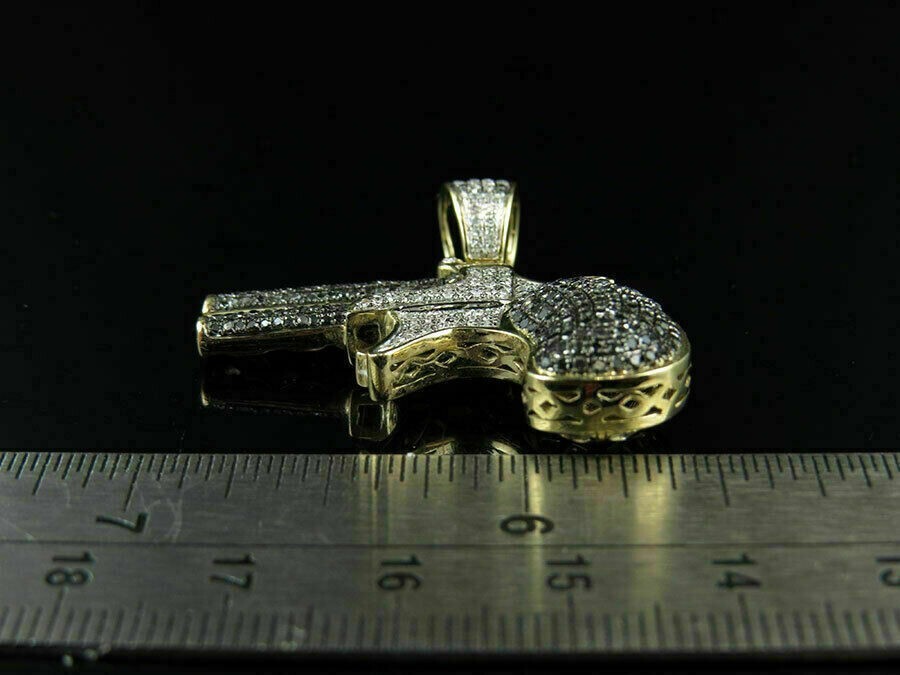 Men’s Gun Charm 2.19ct Cubic Zirconia Pendant 14k Yellow Gold Plated Silver