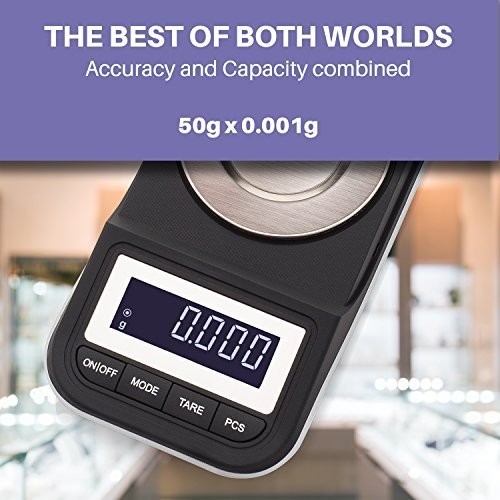 High Precision Digital Milligram Scale 50g x 0.001g, Tweezers, Calibration Weigh