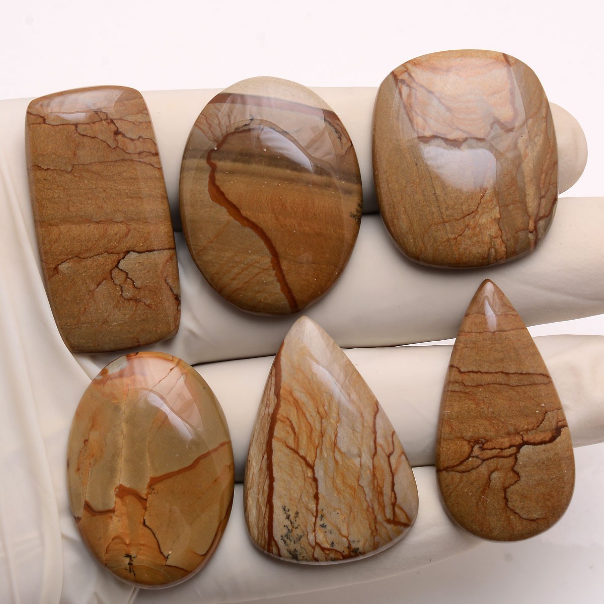 6 Pcs Natural Picture Jasper Designer 32mm-40mm Cabochon Untreated Gemstones Lot