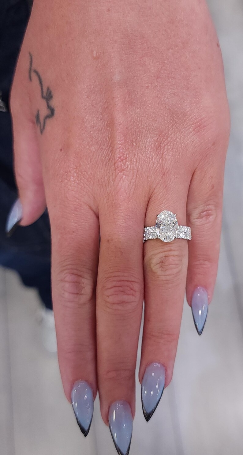 4.90 Ct Oval-Cut EF/VS1 Lab Grown Diamond Engagement Ring Set 14k White Gold