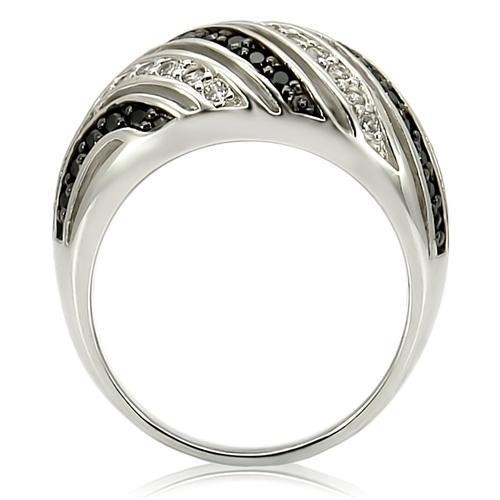 Women’s Ring, Black CZ, Rhodium & Ruthenium Plated, Brass, Sparkling Design