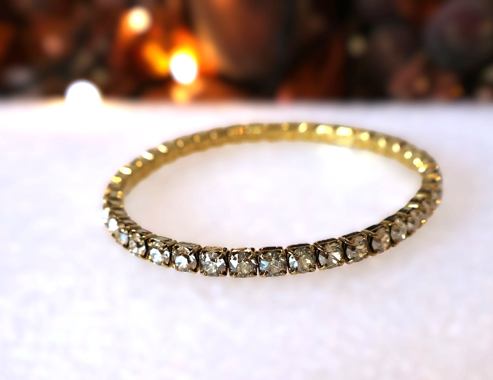 Swarovski Bracelet Stretch Tennis Gold Tone Light Colorado Topaz 7.5″ B116