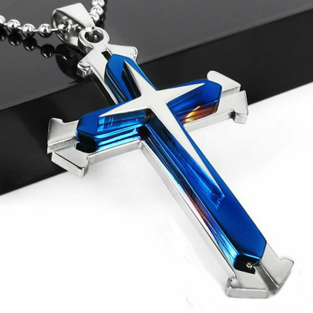 Cross Pendant Necklace Stainless Steel Crucifix Cuban Gold Black Men Unisex Gift