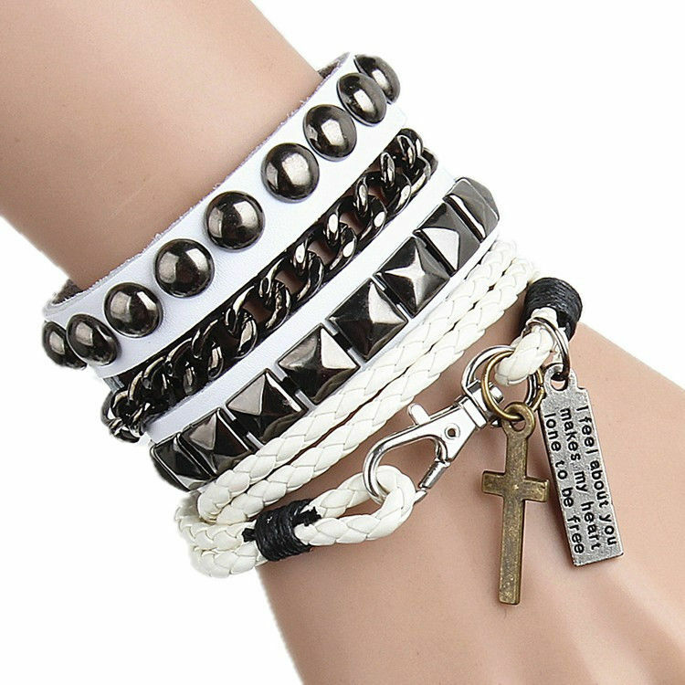 Unisex’s Men Punk Wide Leather Cuff Bangle Clasp Cool Bracelet Wristband Jewelry