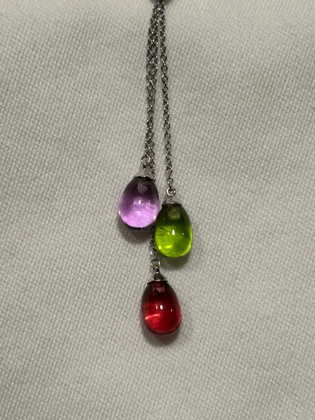 Tiffany Co Three Drop necklace & earring set Aquamarine, Peridot, Tourmaline 18K