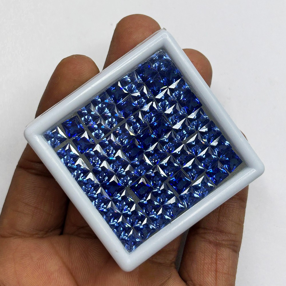100 Pcs Natural Blue Sapphire 5x5mm Square Cut CERTIFIED Loose Gemstone Lot