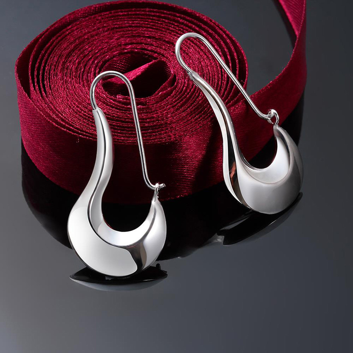 Ladies Alloy Silver Plated Dangle Hoop Earring Ear Studs Fashion Piecing Jewelry