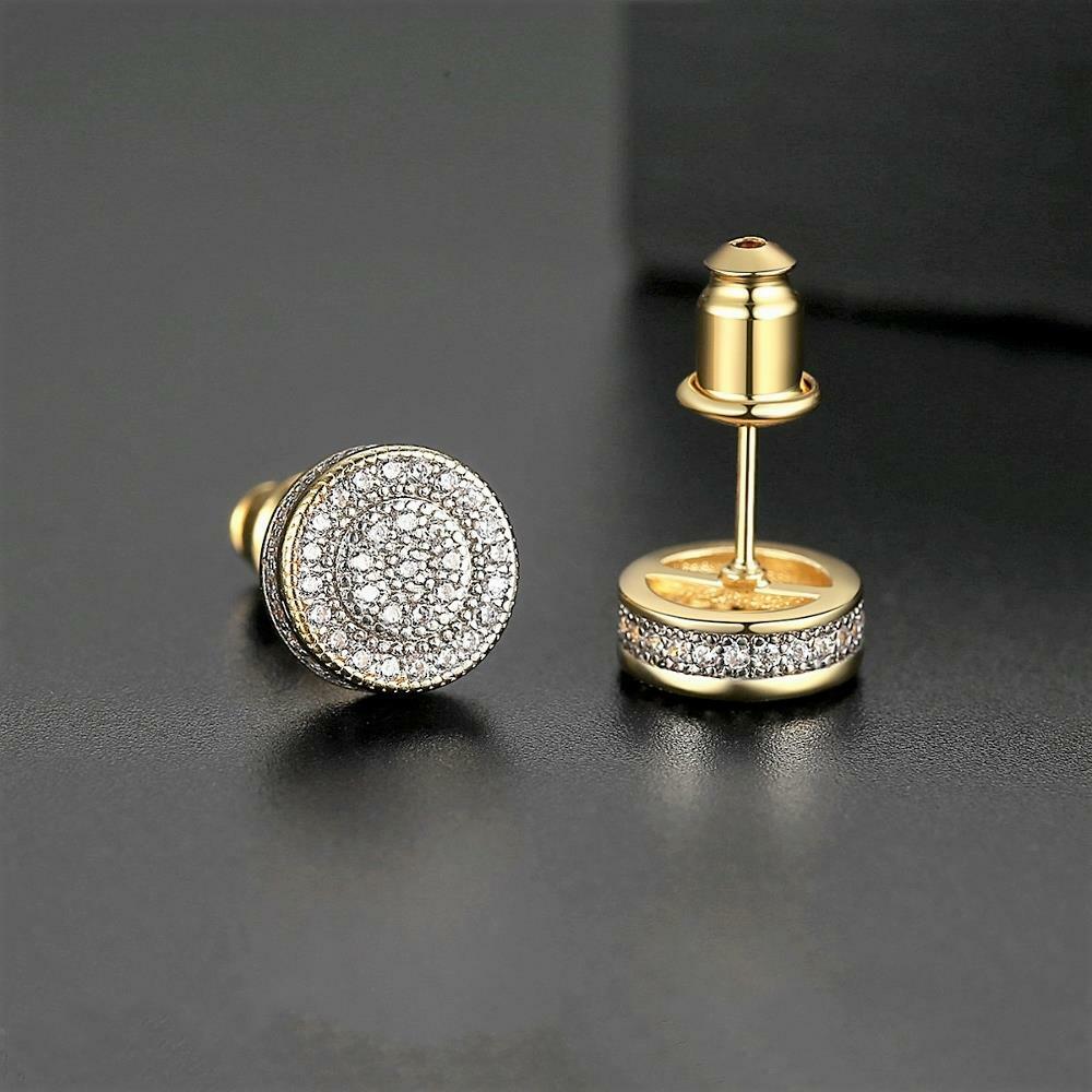 Rose Gold Silver Black Sparkling Iced Sparkling CZ Pave 8mm Round Stud Earrings