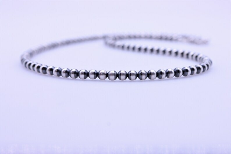 Sterling Silver Native American Desert Navajo Pearls Beaded Necklace 3mm to 8mm