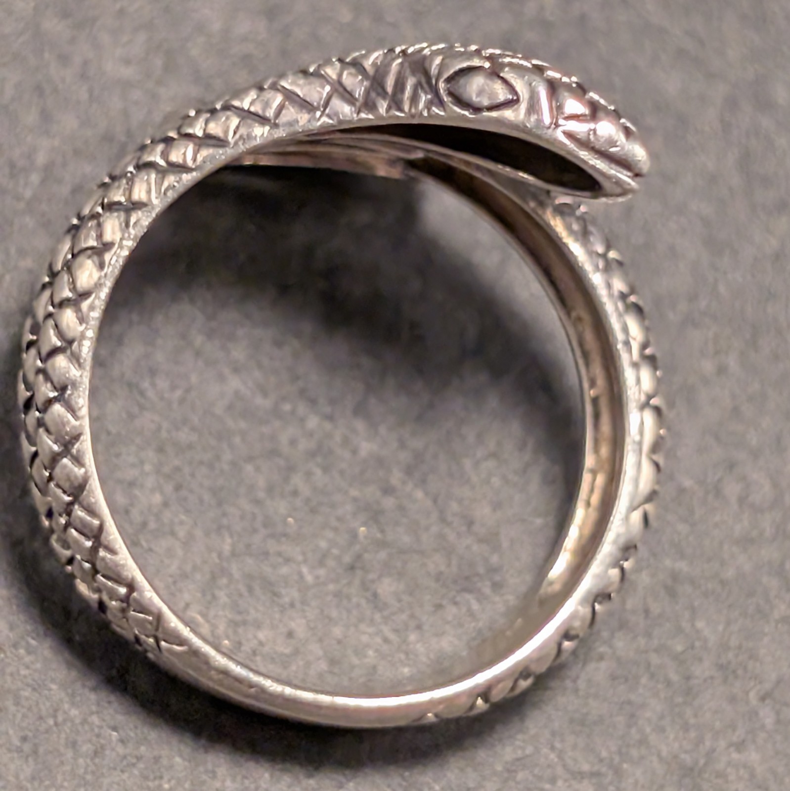 Sterling 925 Coiled Snake Ring Sz 6.75 Goth Wrapped Serpent Textured Design