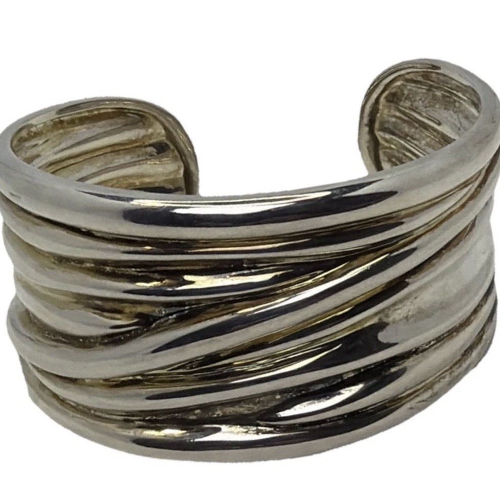 Vtg Ross Simon Ribbed Wide Sterling Silver Cuff Bracelet Weighs 59grams