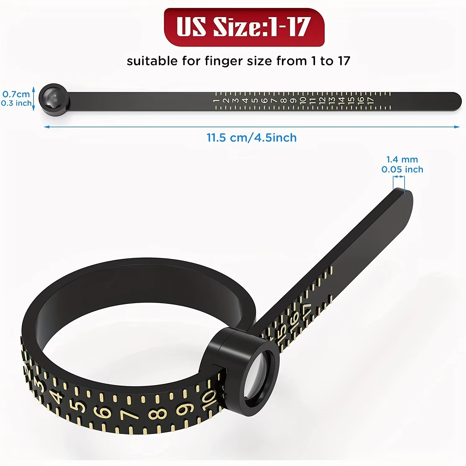 Ring Sizer Measuring Set 1-17 USA Rings Finger Size Jewelry Sizing Measure Tool