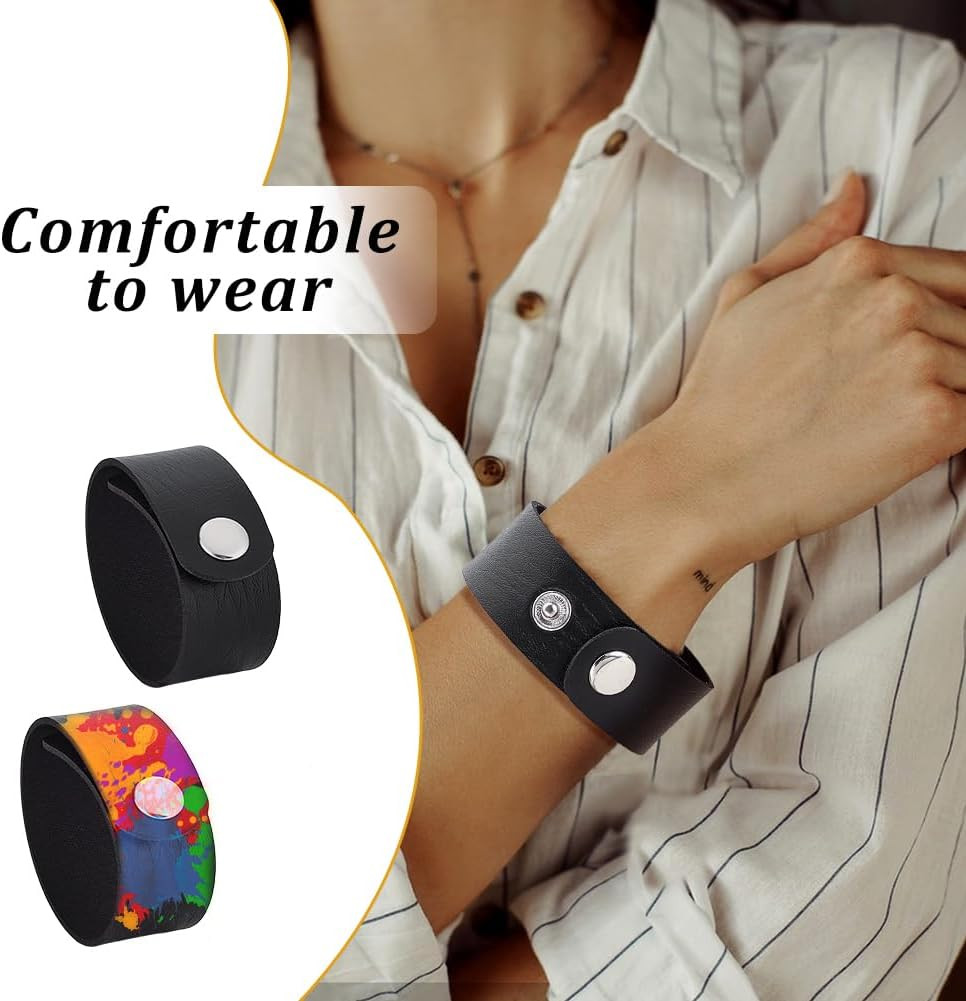 12Pcs Plain Punk Leather Bracelets, Black Snap Bracelets, Blank PU Leather Cuff