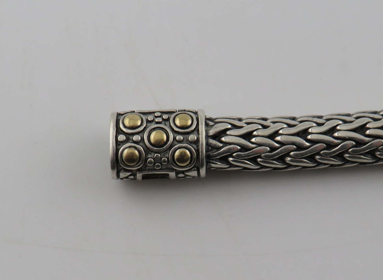John Hardy Sterling Silver & 18K Yellow Gold Dot Braided Woven Bracelet 7″ #S035
