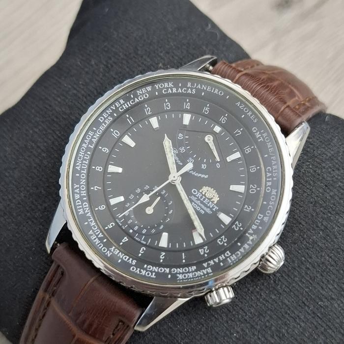 Rare Orient King Master World Time Chronograph Black Dial Date Watch Vintage Men