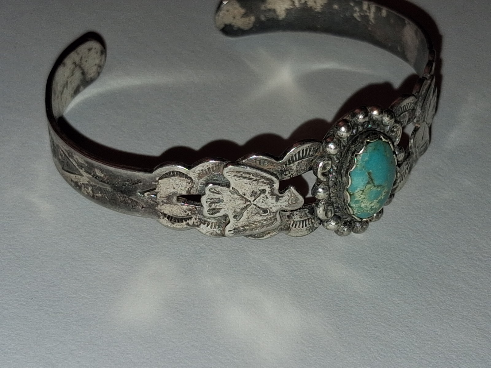 Vintage Sterling Turquoise Thunderbird Cuff Fred Harvey