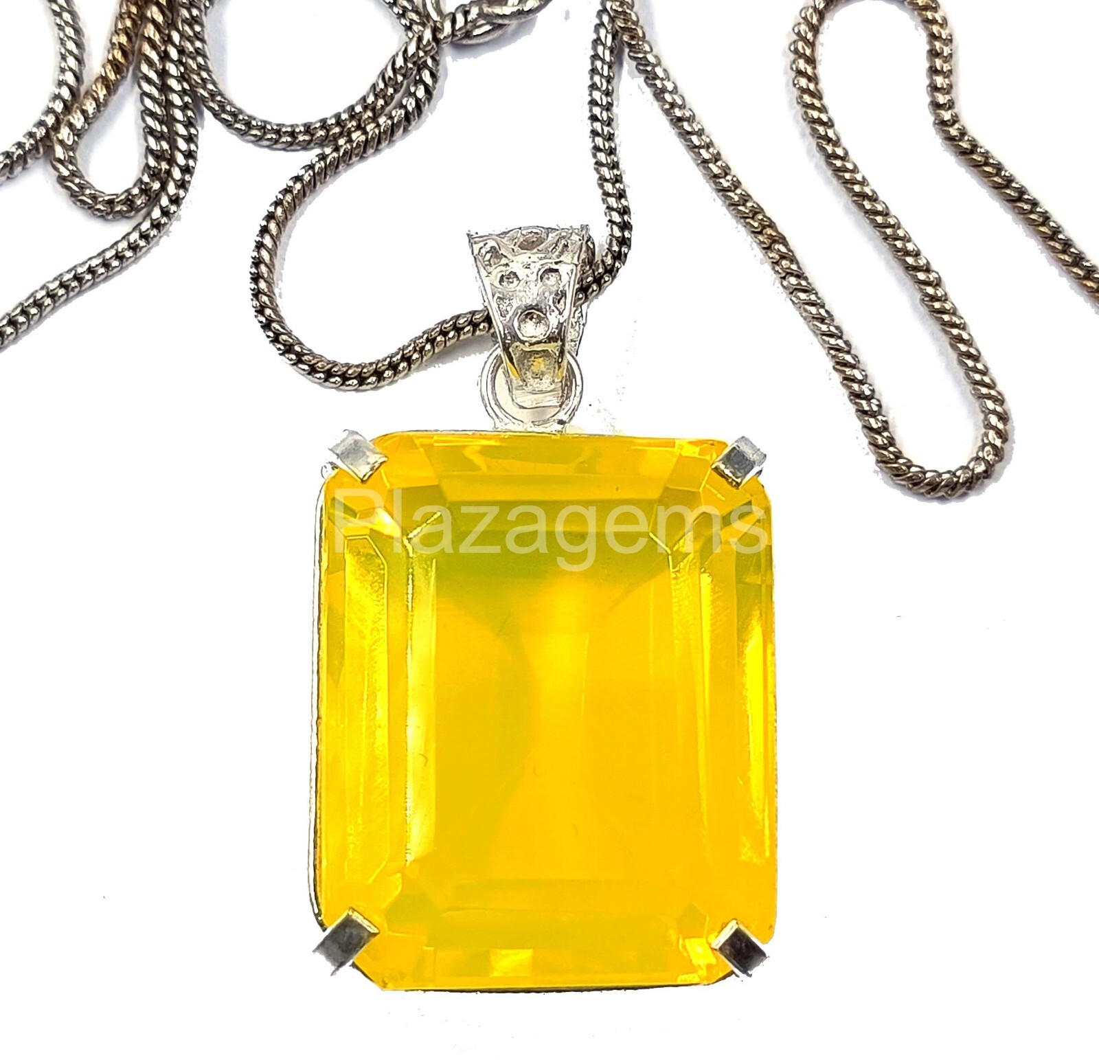 NATURAL 101.60 CT EMERALD 925 STERLING SILVER YELLOW OPAL PENDANT FREE CHAIN 4HK