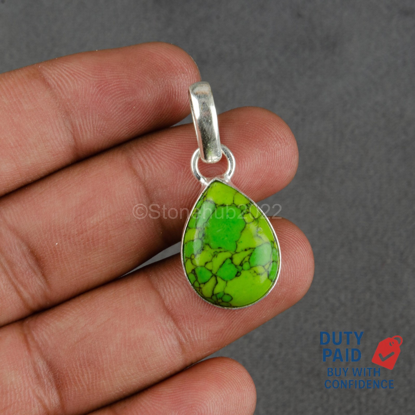 PEAR Natural GREEN COPPER TOURQUISE Birthday Pendant Jewelry 925 Sterling Silver