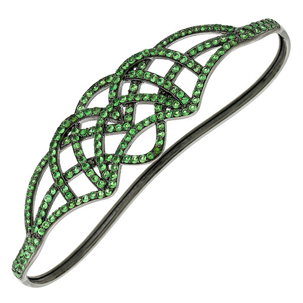 4.39ct Tsavorite Crown Oxidized Palm Bracelet 925 Starling Silver