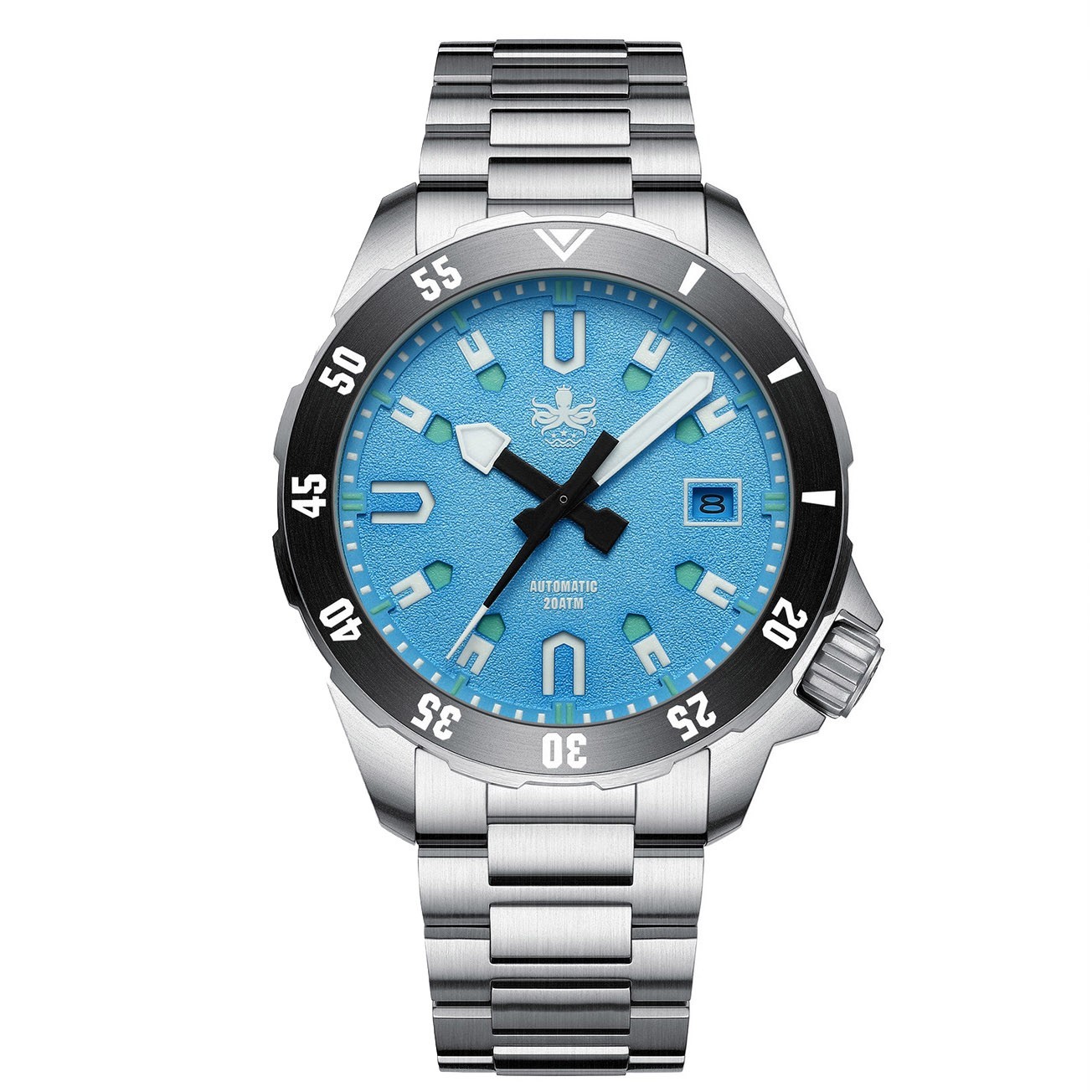 Phoibos APOLLO 200M Steel Automatic Blue Date Ceramic Diver Unisex Watch