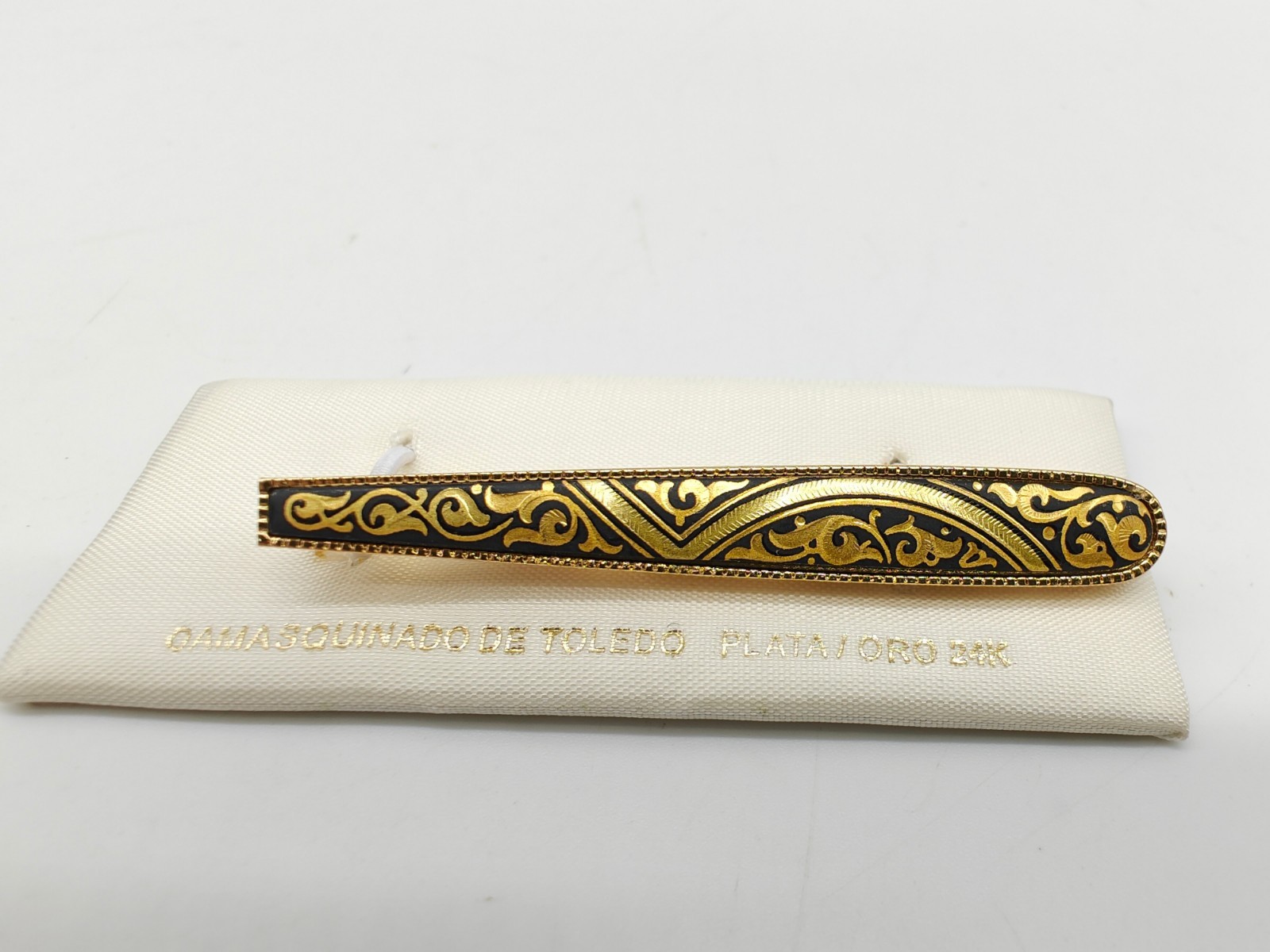 Elegant Damascene Spanish 24K Gold & Steel Men’s Tie Bar Clip Clasp from Spain