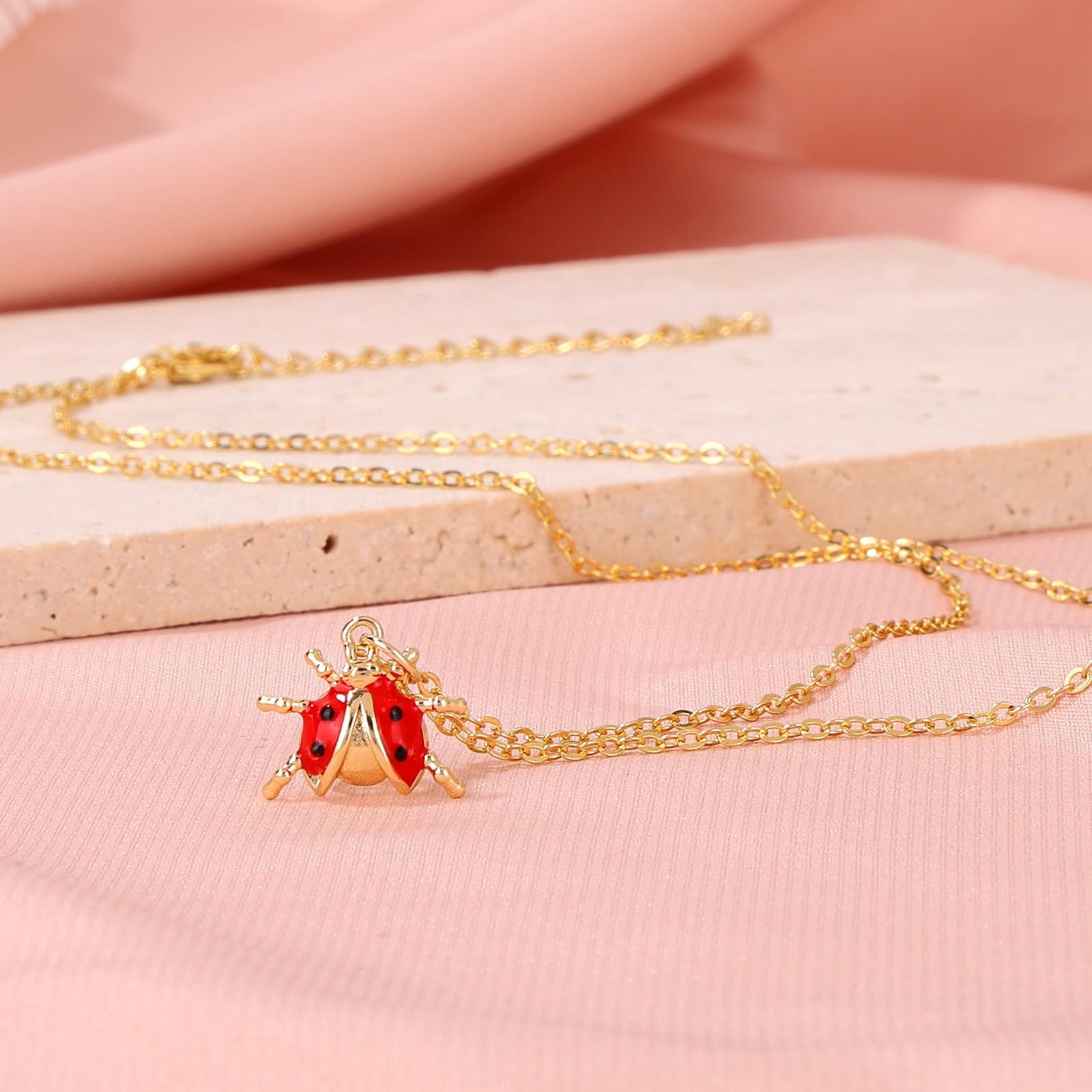 Mikovivi Ladybug Pendant Necklace, Copper, Resin, Red, Black, 51cm Long