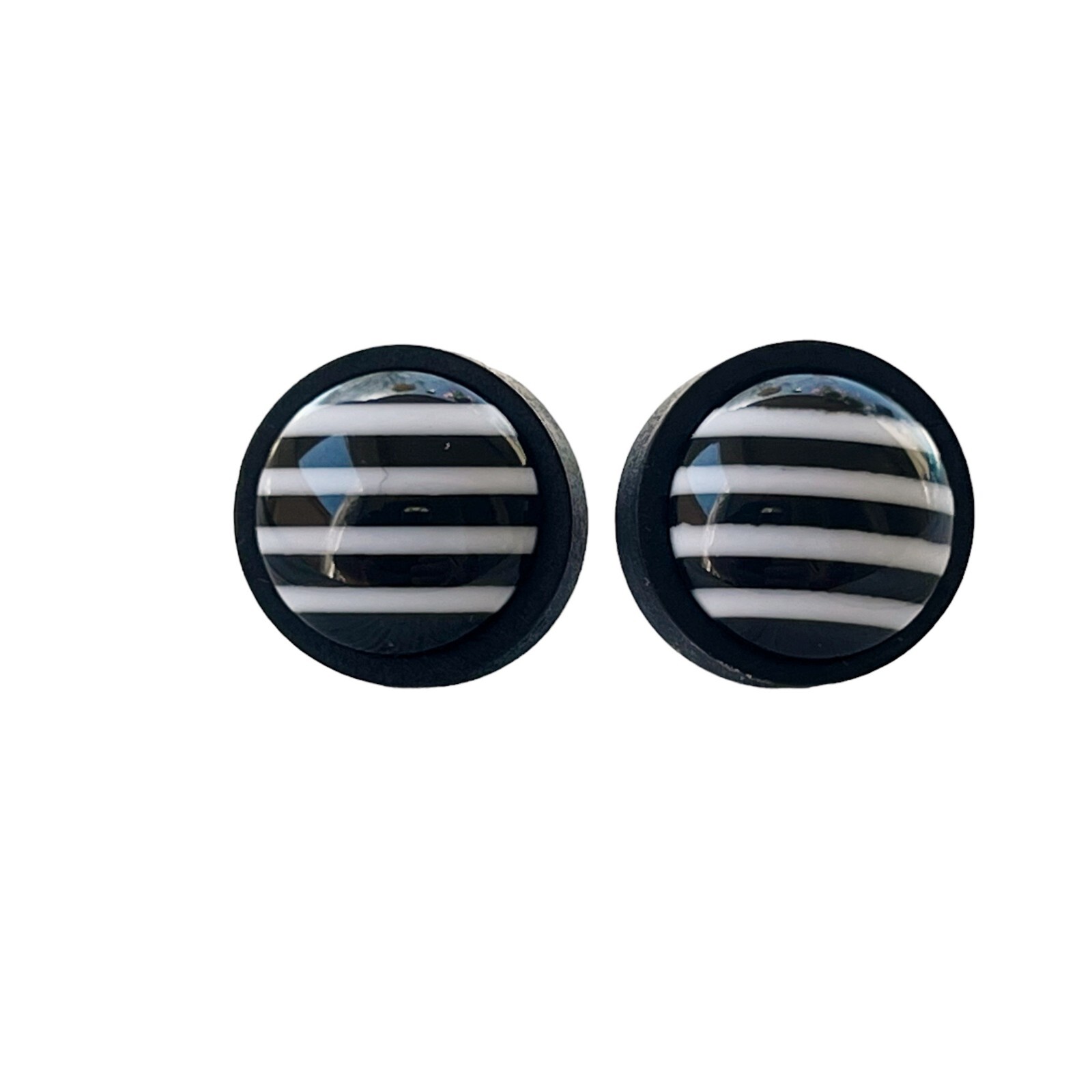 Black and White Striped Stud Earrings Black Wood Stainless Steel Post Earrings