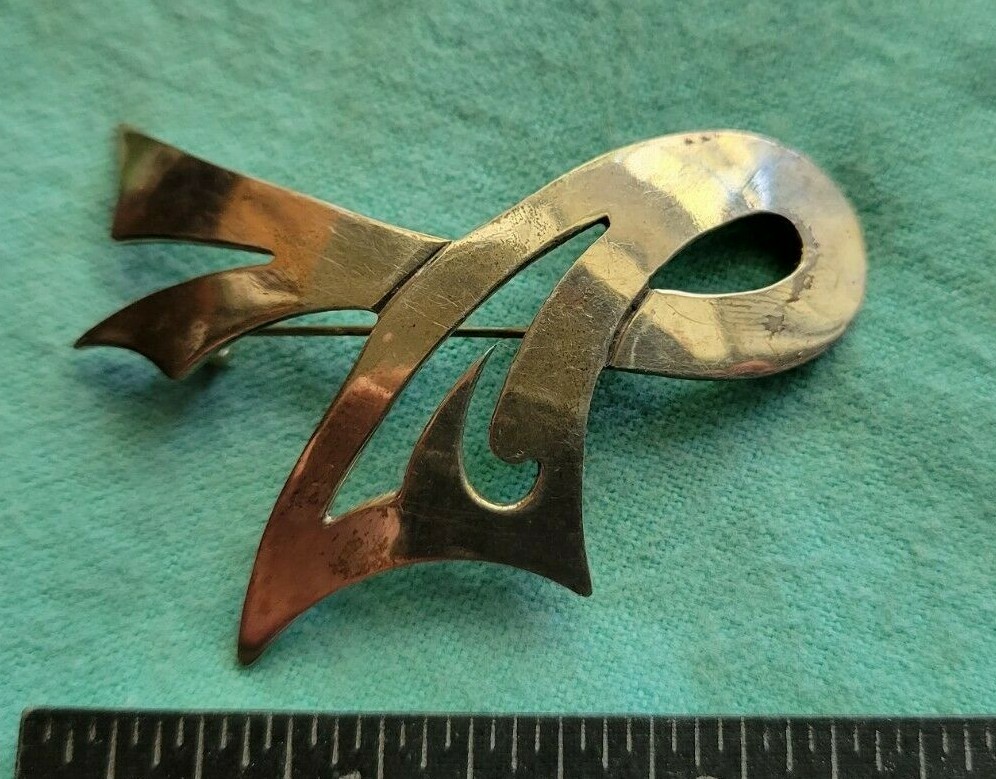 Signed TM-96 Sterling Fertility Ribbon Pin Brooch