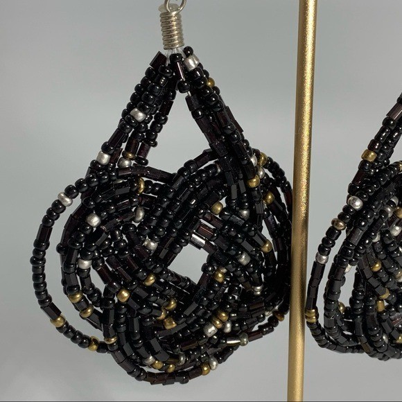 Woven Black Silver Gold Seed Bead Earrings Boho Artsy Bohemian Gypsy Whimsigoth