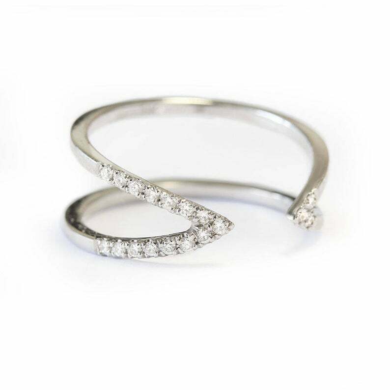 1ct Round Cut Moissanite Engagement Ring Open Split Band Cuff White Gold Plated