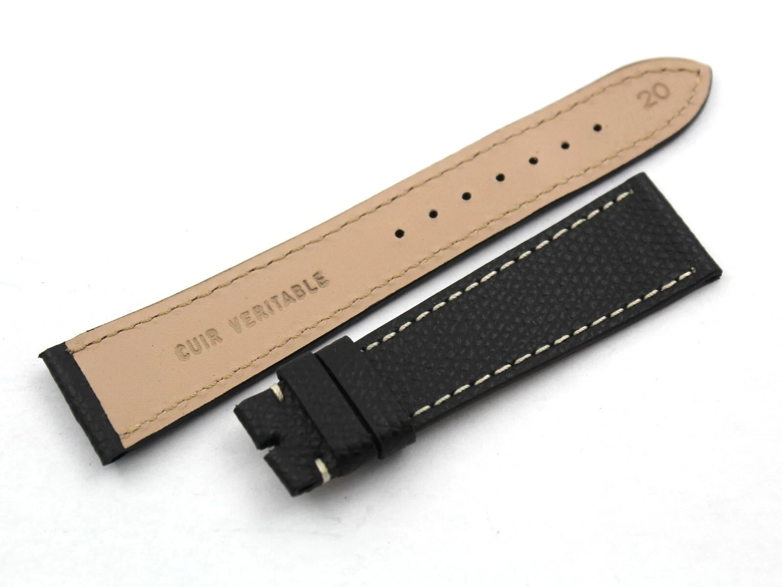 Black Flat Hammered Leather Strap Various Sizes Buckle Pin Watch Top