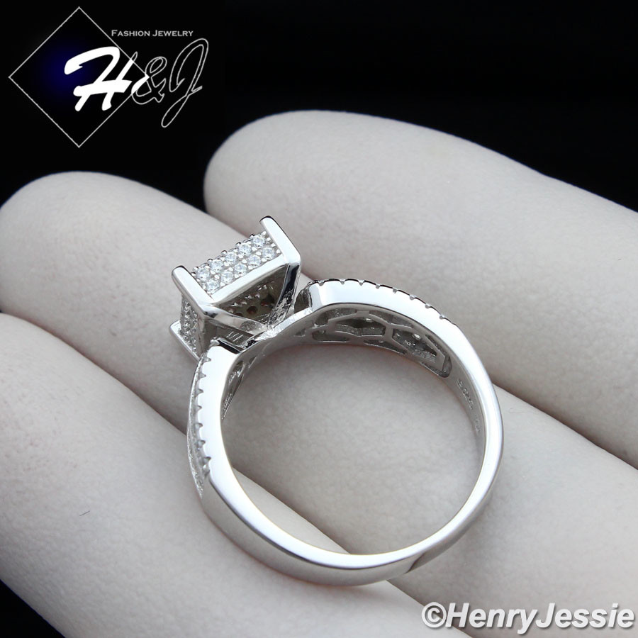 WOMEN SOLID 925 STERLING SILVER ICY BLING CZ 8MM SQUARE ENGAGEMENT RING*SR81