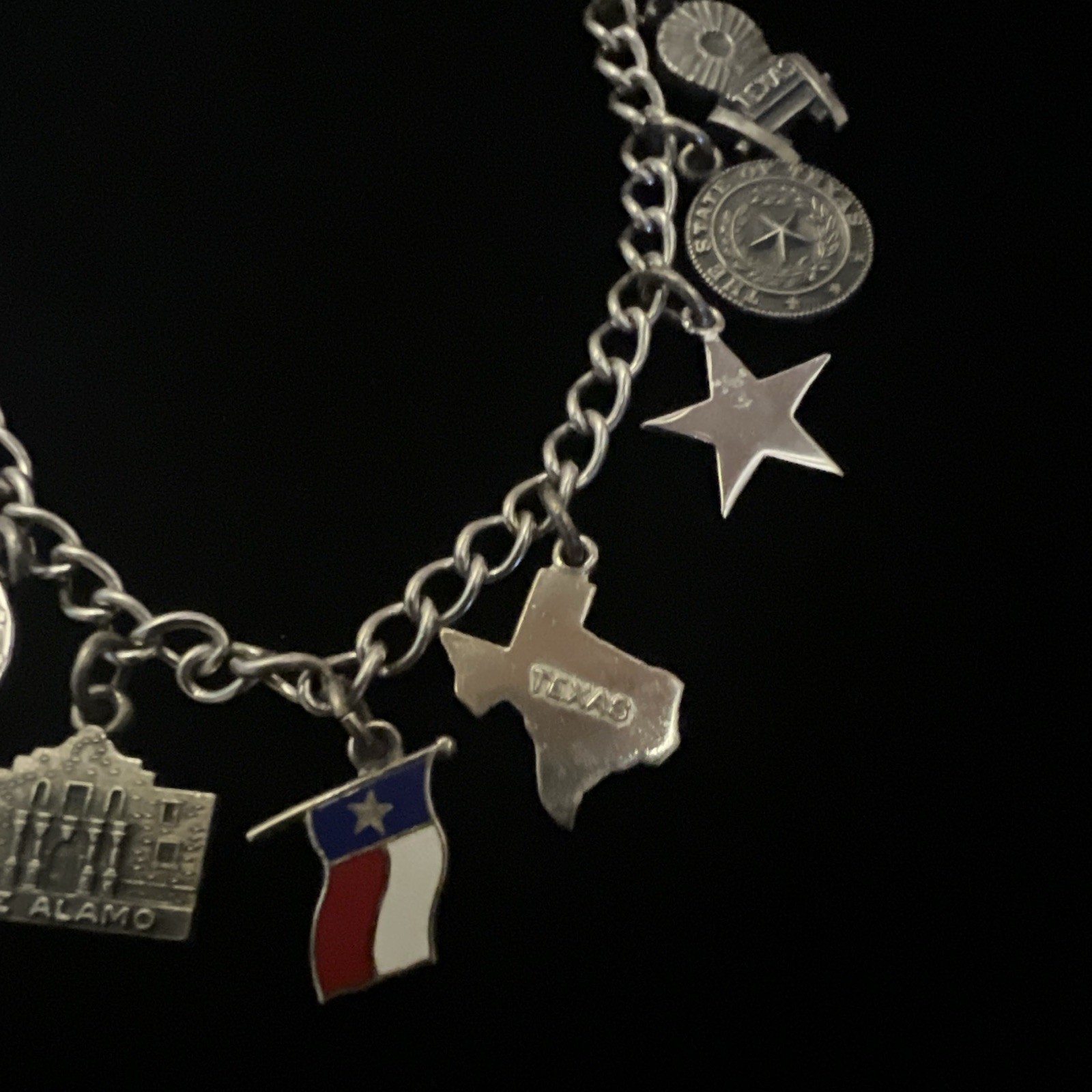 Vintage 1970s Haltom Sterling Silver 925 Texas Charm Bracelet Retired Signed