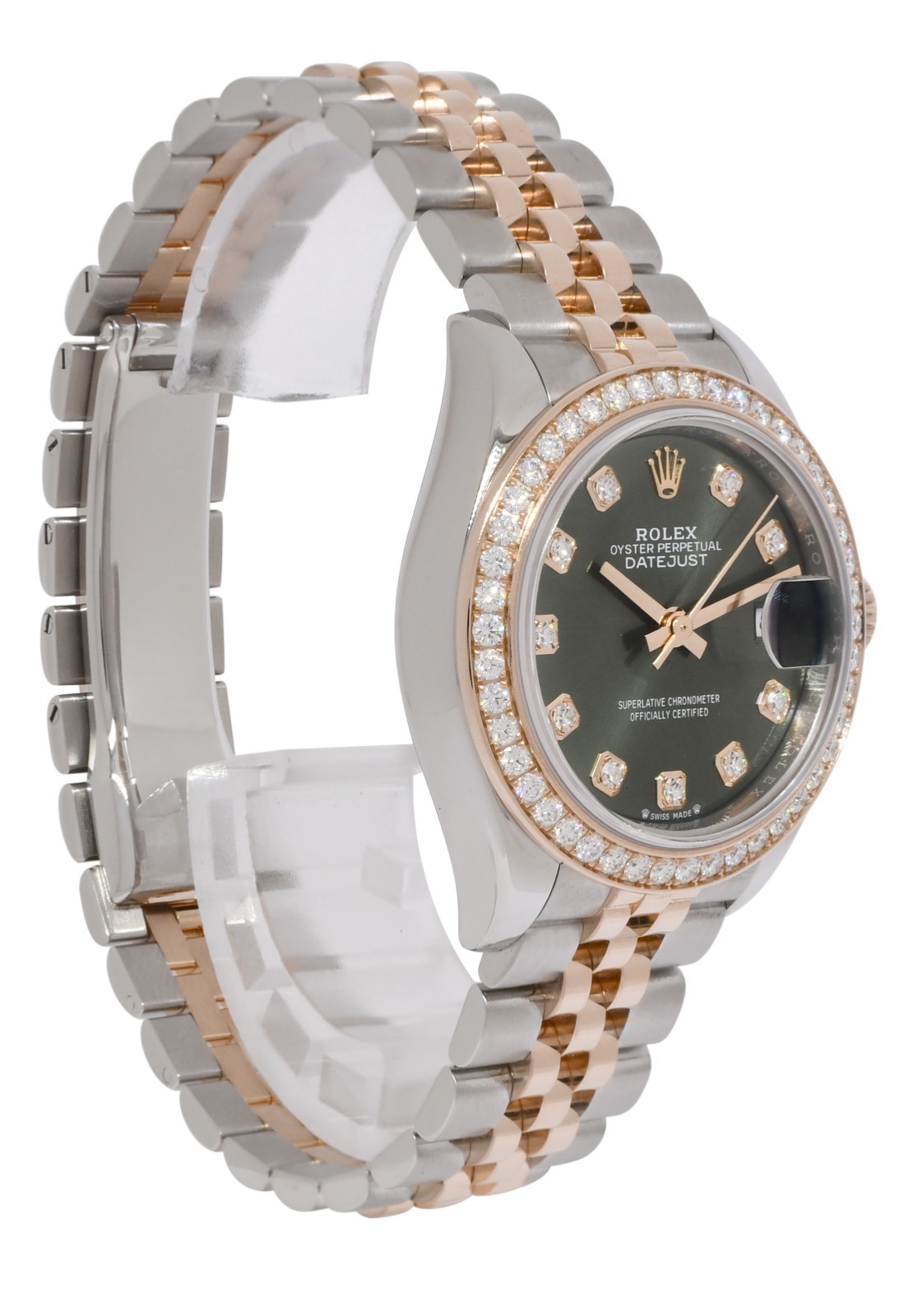 Rolex Datejust 28 Rose Gold/Steel Olive Green Diamond Watch +Card ’22 279381RBR