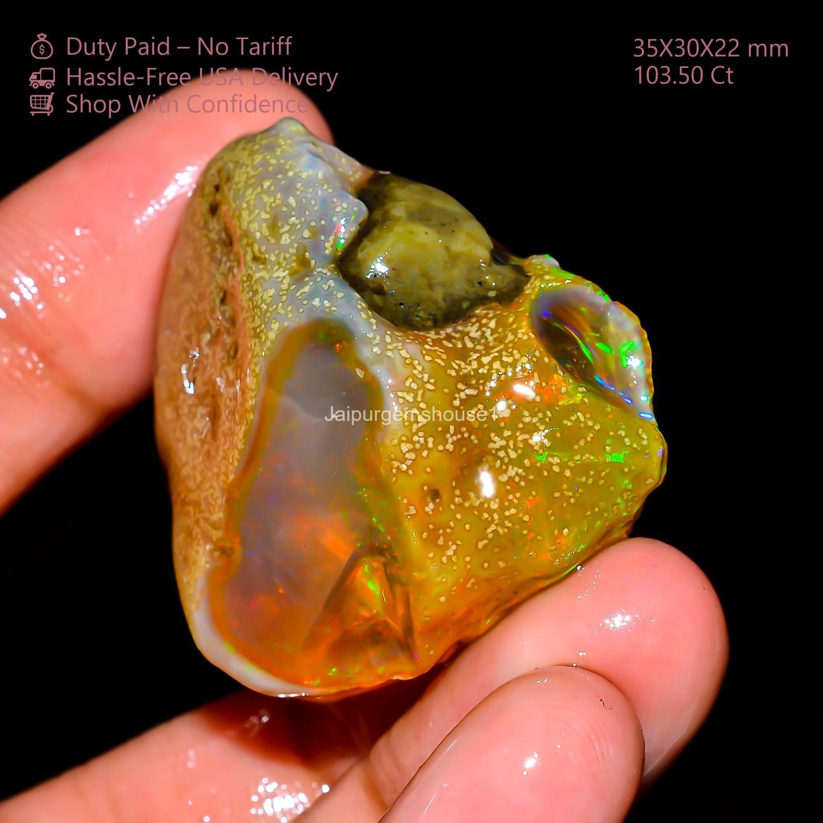 Natural Ethiopian Welo Fire Oil Opal 103.50 Cts Wire Wrapped Rough 35X30X22 mm