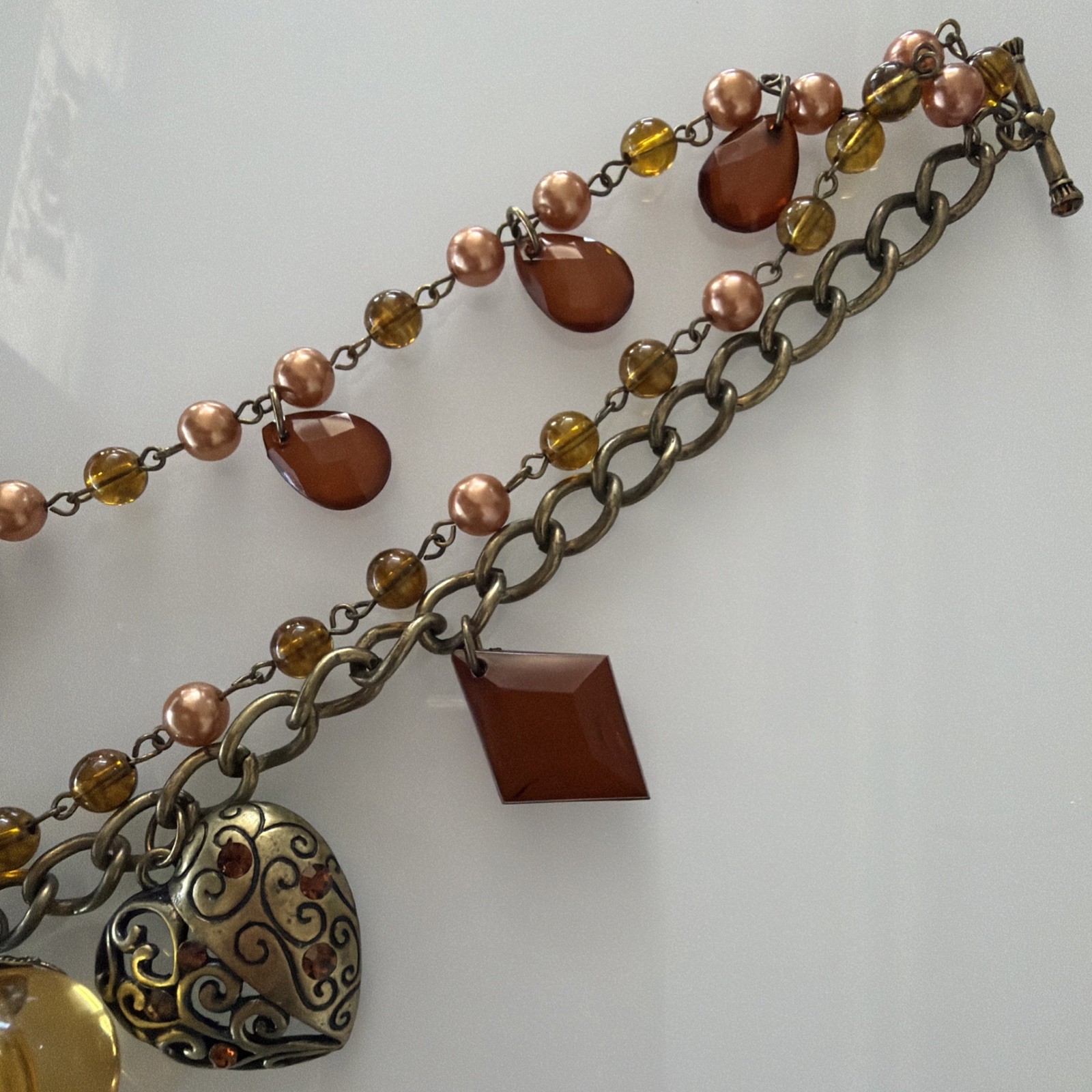 Charm Necklace Gold Mixed Metal Hearts Lock Boho NWT