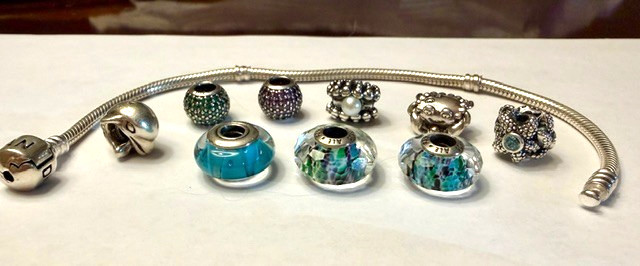 Authentic Pandora Sterling Silver Charm Bracelet ALE 925 w/ 9 Charms