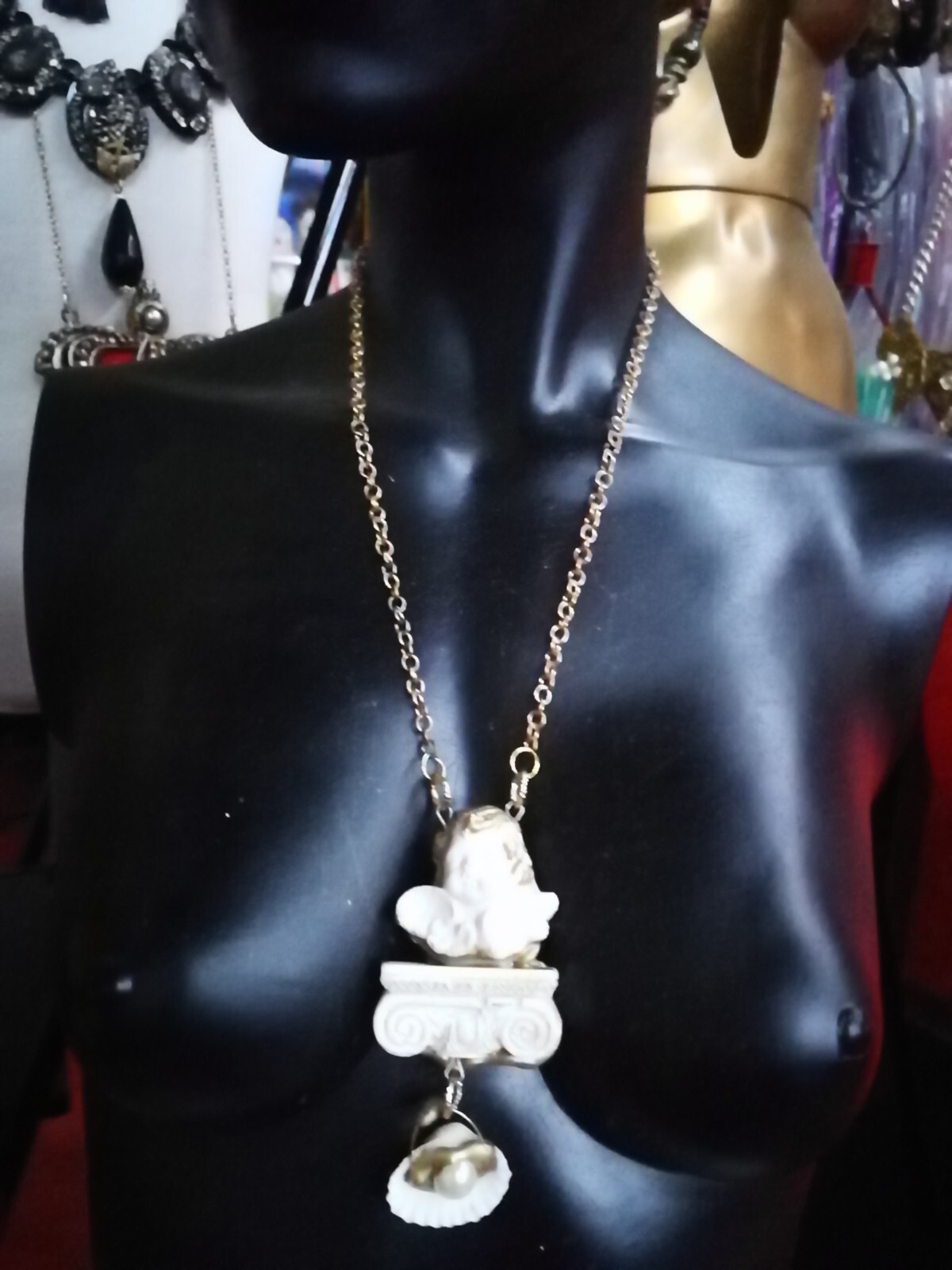 Winged Angel Cherub Talisman Baroque Pendant Amulet Shell Charm Jewelry Necklace