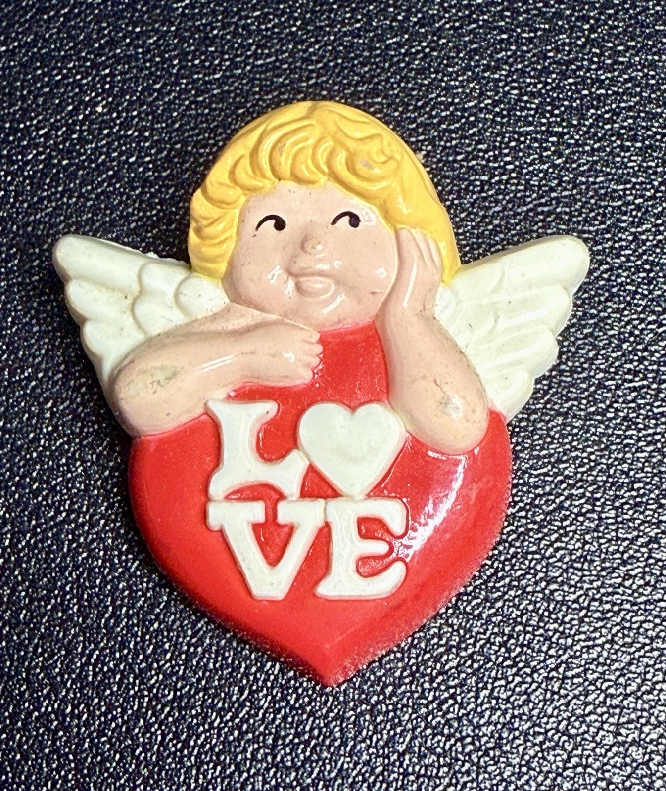 Avon 1970s Love Angel Brooch Red Heart & Wings, 1.25×1.25”, FREE SHIPPING